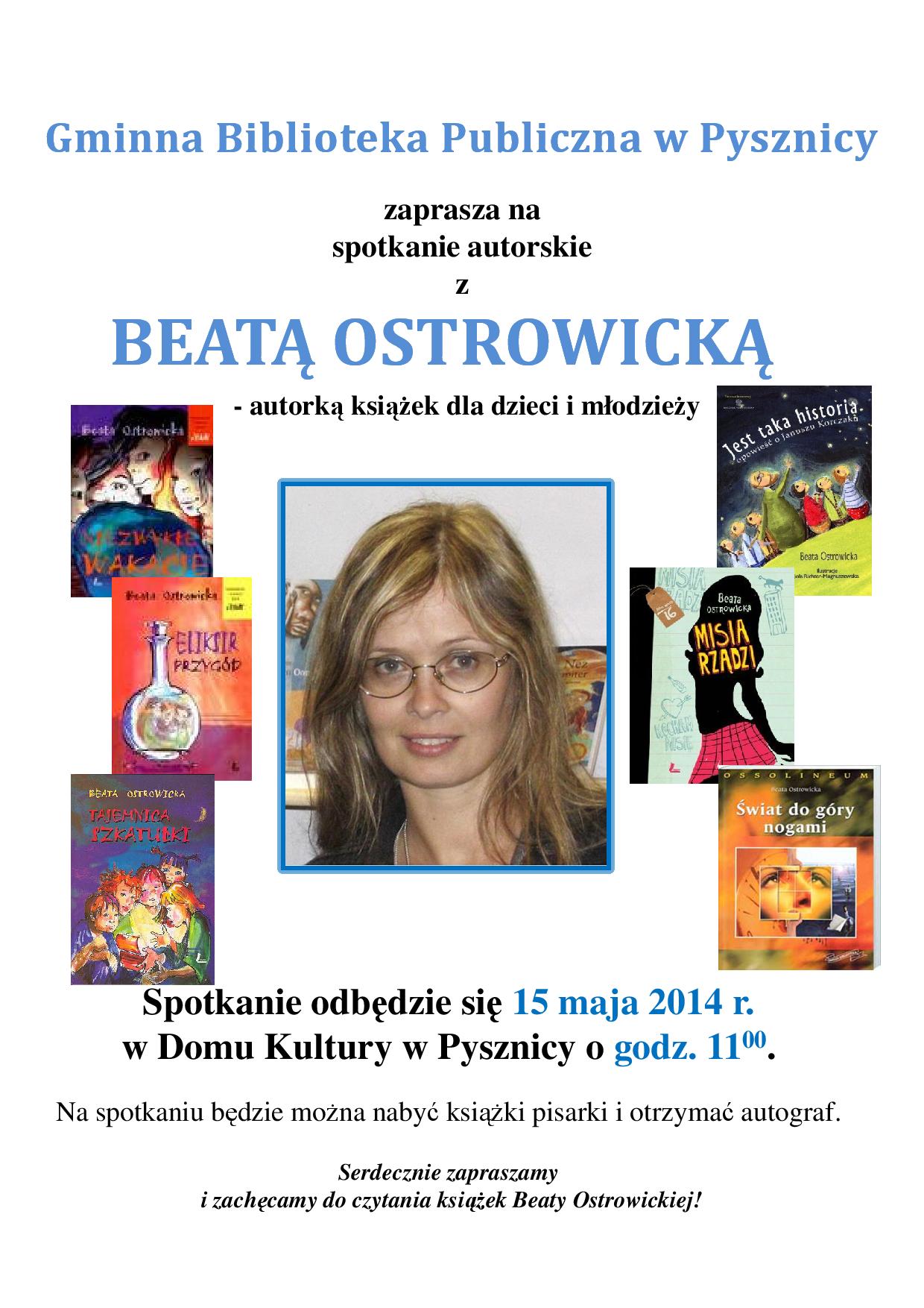 Spotkanie autorskie z Beatą Ostrowicką
