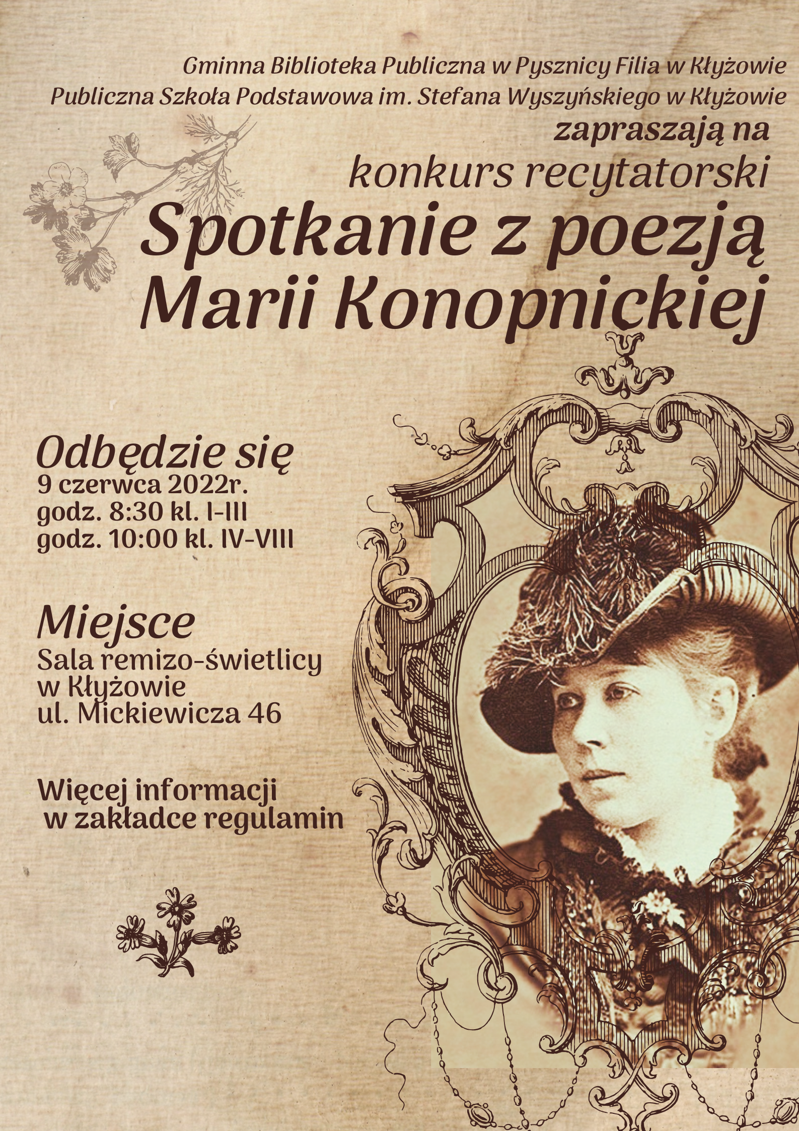 Konkurs Recytatorski  „Spotkanie z poezją Marii Konopnickiej”